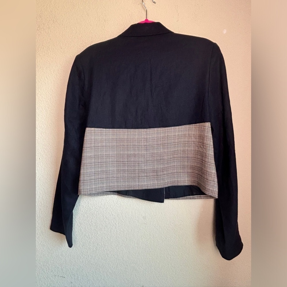 Jason Wu Navy Linen & Plaid Mixed Media Double Breasted Cropped Blazer L - Picture 12 of 12